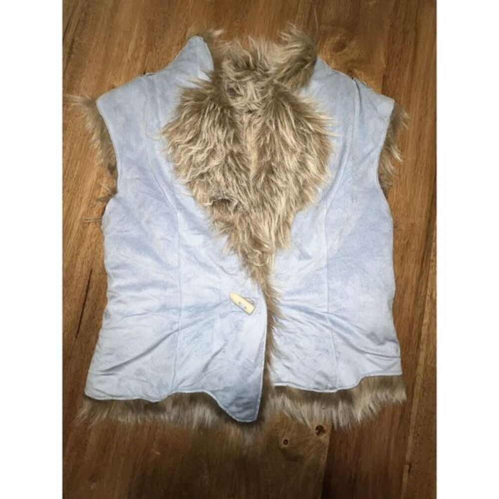 Reversible faux fur and faux suede woman vest. Size 8 UK12. Brown/blue ‎ cozy